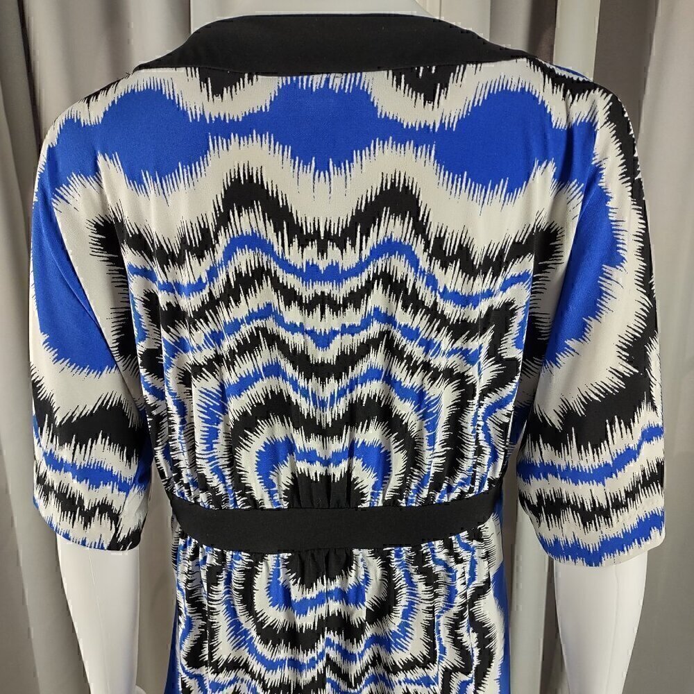 Nicole Miller Womens Patterned Kimono Sleeve Black Blue White Blouse Size M - Picture 4 of 11
